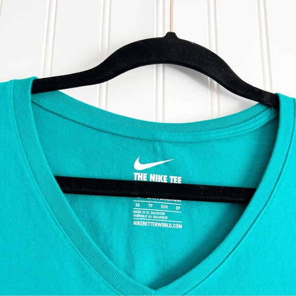 Nike XS Teal V Neck Logo Shirt - Picture 3 of 5